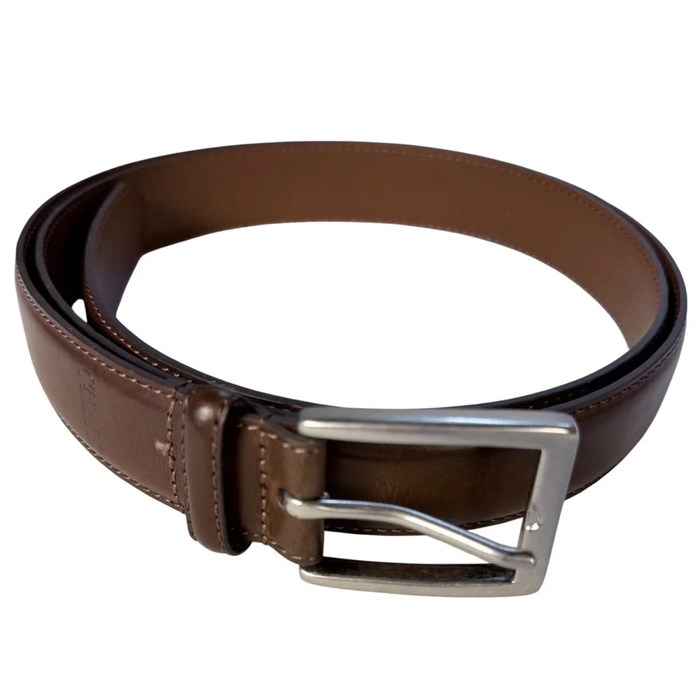Chaps Mens Brown Genuine Leather Dress Belt Silver Buckle‎ Size 44 1357770 2936